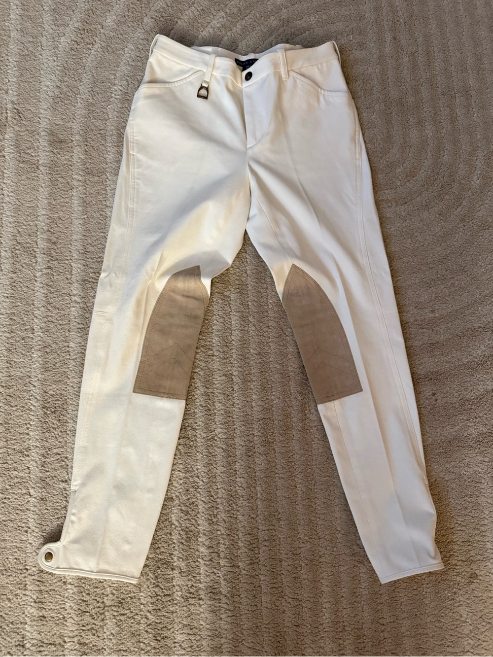 Ralph Lauren White Riding Breeches with Tan Knee Patches